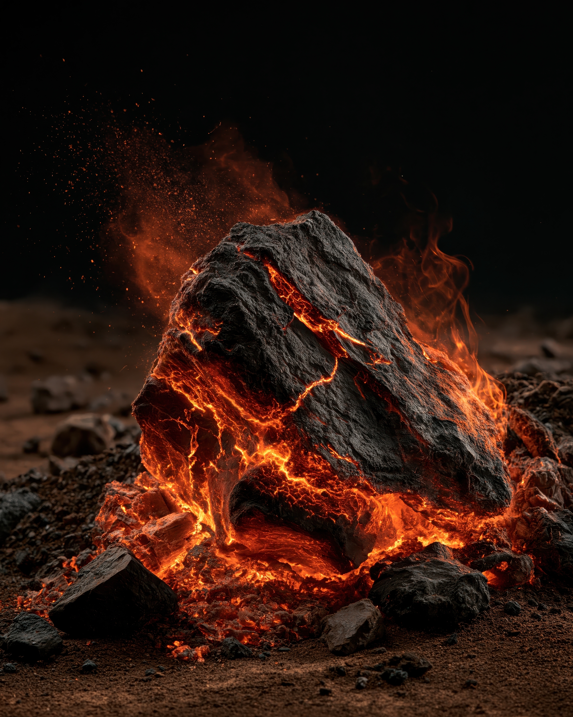 Magma: Ein dunkler Stein glüht von innen, als würde unter seiner Oberfläche ein kleiner Vulkan atmen.