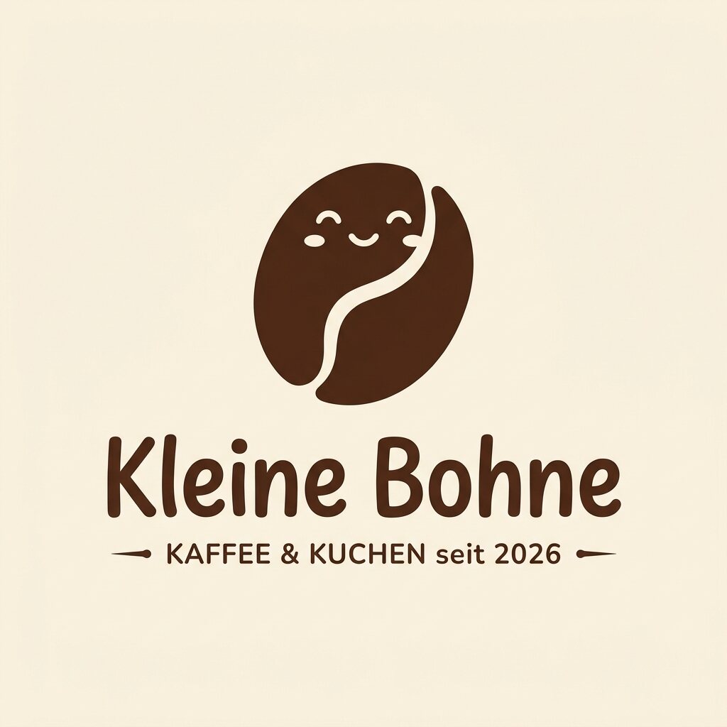 Logo Kleine Bohne: schlichte lächelnde Kaffeebohne, darunter der Schriftzug und Kaffee und Kuchen seit 2026, von Gemini