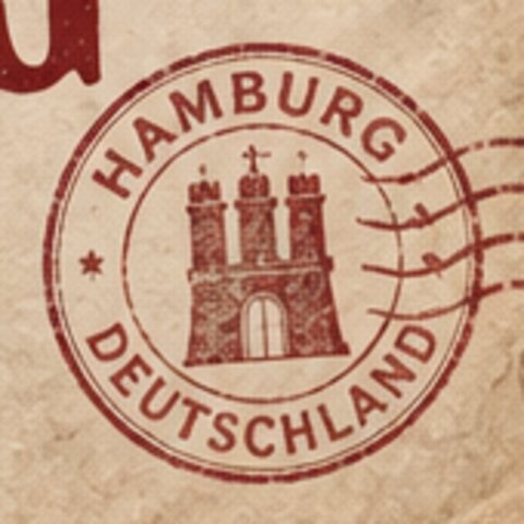 Ausschnitt: runder roter Poststempel Hamburg Deutschland mit Torburg-Wappen