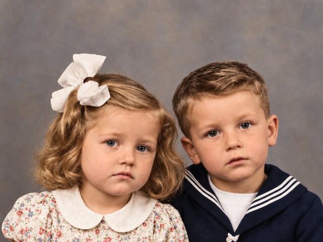 Ein altes, beschädigtes Kinderfoto, per Prompt restauriert.