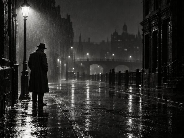 Eine nächtliche Straße im Noir-Look.